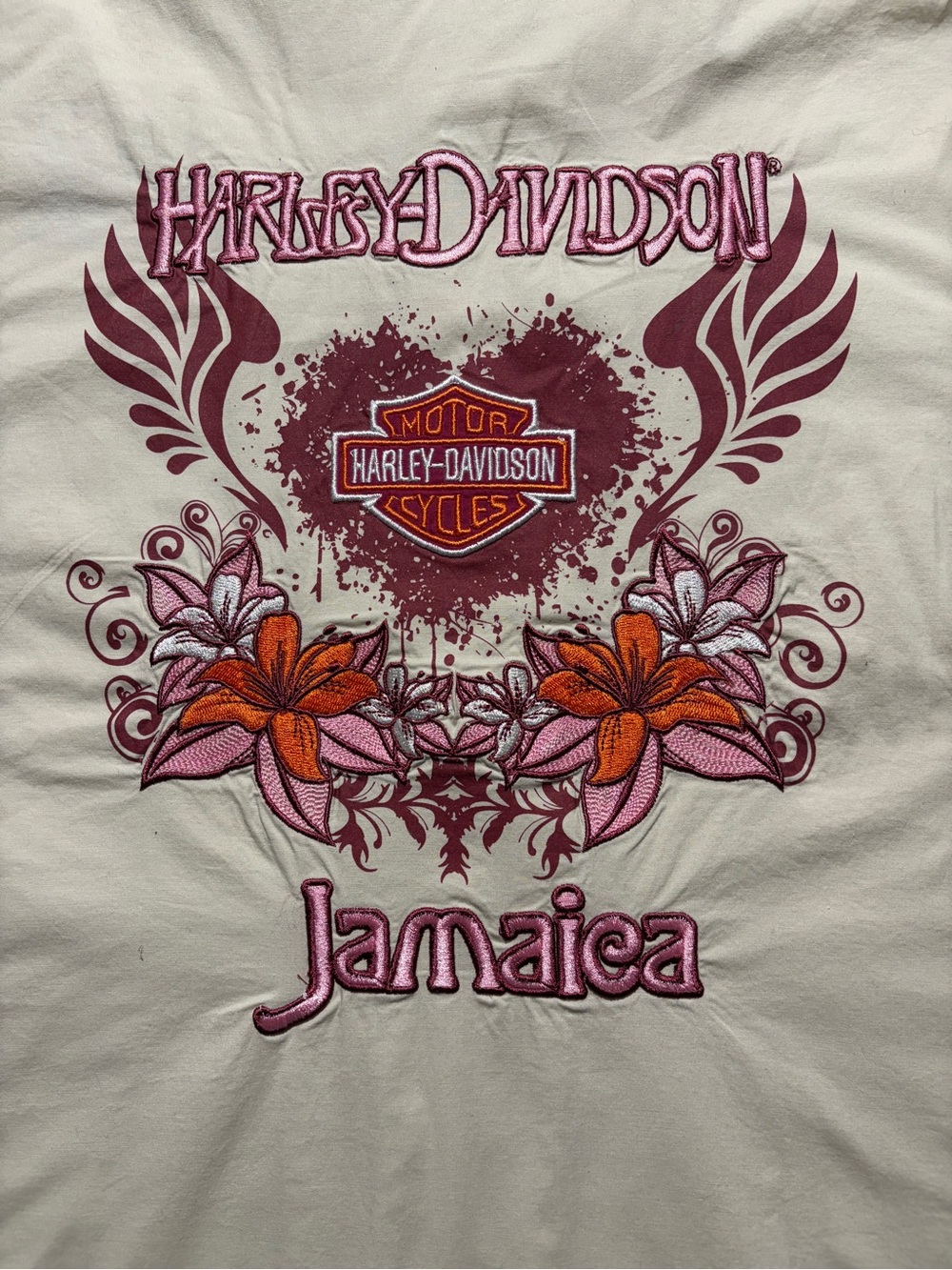 NWOT Harley Davidson Jamaica Button Up Shirt Beige Khaki Embroidered Floral Sz L